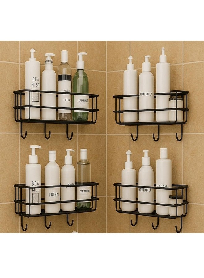 Go Hooked Metal Storage Basket with Hooks |Set of 4 Wall Mounted No Drill Self-Adhesive Shelf for Bathroom & Home Organization | Multipurpose Storage Rack | Bathroom Shelf Organizer | Metal Wall Shelf - Image 1